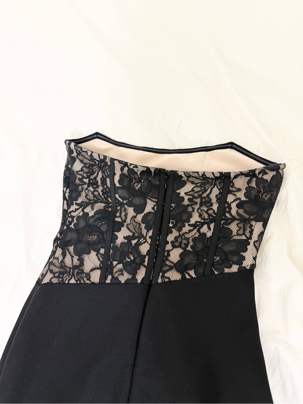 SHEIN Black Lace Corset Strapless Midi Dress w/ Front Slit - Picture 6 of 6